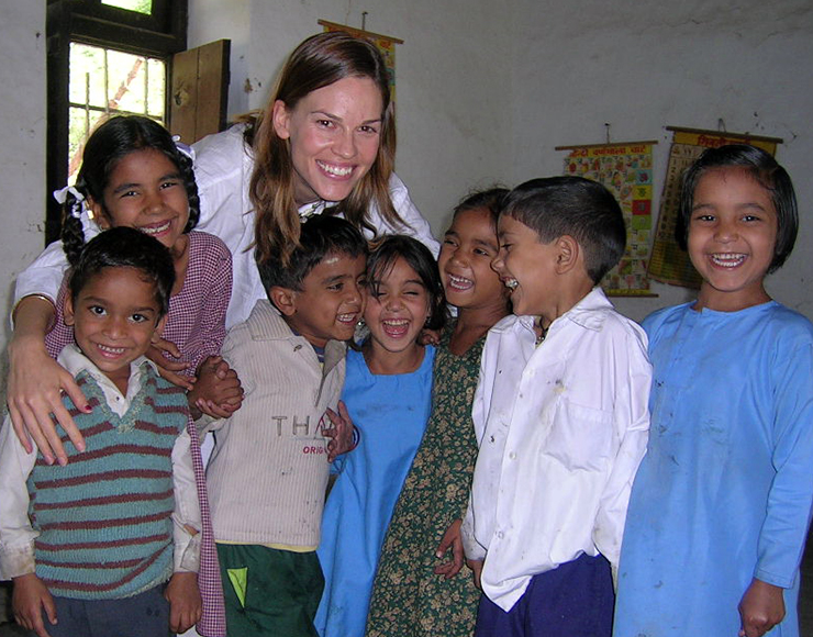 Hilary Swank volunteering in India