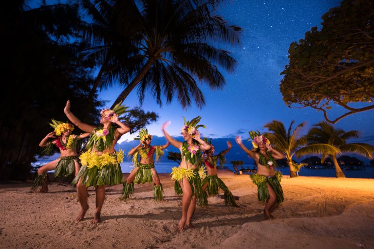 Traditional Polynesian dance at night.